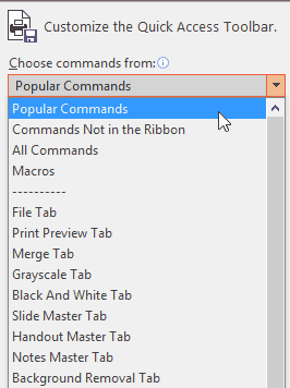 Choose the category of commands Choose the category of commands
