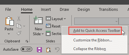Add any command to the QAT with a right-click Add any command to the QAT with a right-click