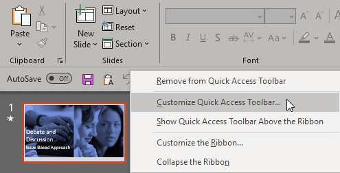 Customize Quick Access Toolbar option Customize Quick Access Toolbar option