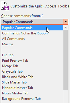 Choose the category of commands Choose the category of commands