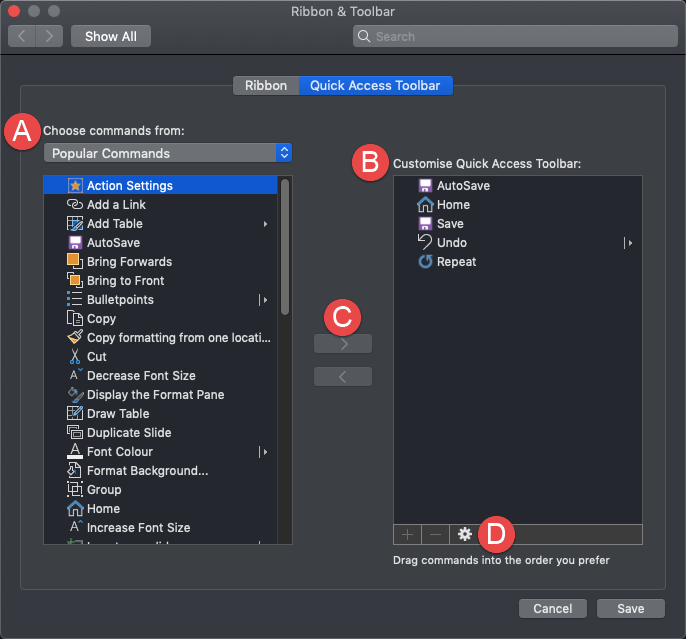 Quick Access Toolbar customize options Quick Access Toolbar customize options