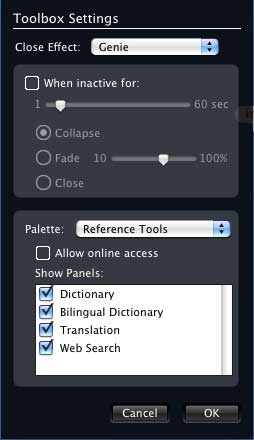 Toolbox Settings dialog box Toolbox Settings dialog box