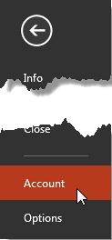 Account option within File menu Account option within File menu