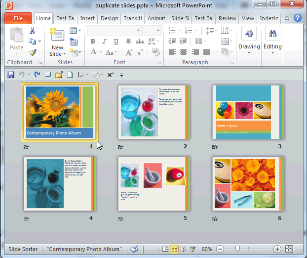 Slides to be duplicated selected within the Slide Sorter view