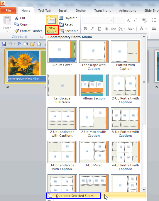 Duplicate Selected Slides option