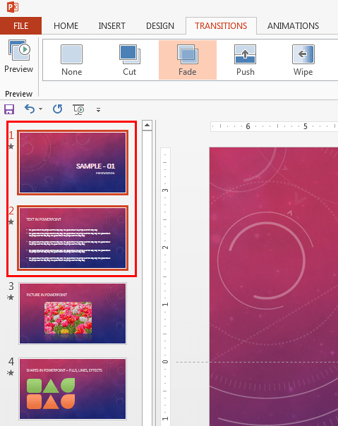 Slides to be duplicated selected within the Slides Pane