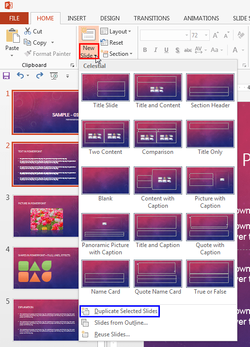 Duplicate Selected Slides option