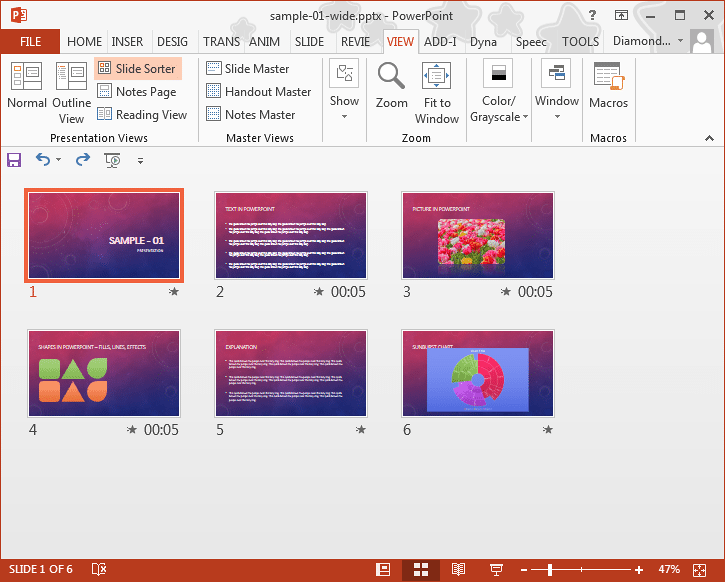 Slides to be duplicated selected within the Slide Sorter view