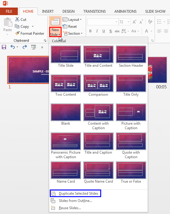 Duplicate Selected Slides option