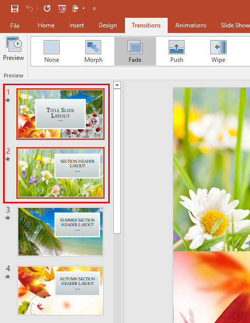 Slides to be duplicated selected within the Slides Pane Slides to be duplicated selected within the Slides Pane