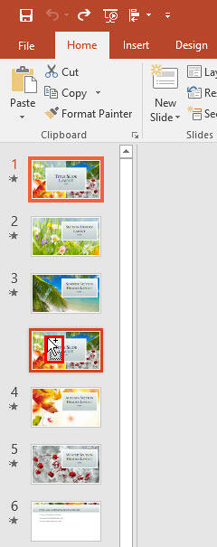Ctrl+drag the slides to duplicate within Slides Pane Ctrl+drag the slides to duplicate within Slides Pane