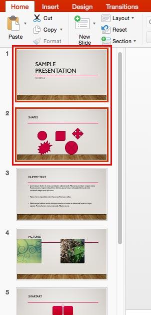 Slides to be duplicated selected within the Slides Pane