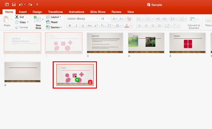 Option+drag the slides to duplicate in Slide Sorter view