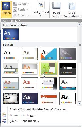 Themes drop-down gallery
