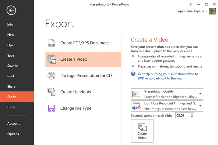 Create a Video option Create a Video option