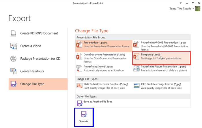 Change File Type option Change File Type option