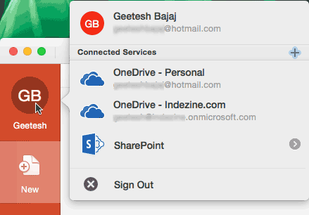 Account flyout with connected services