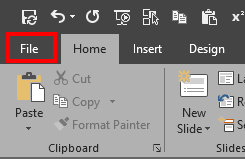 File tab in PowerPoint 2019