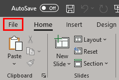 File tab in PowerPoint 365
