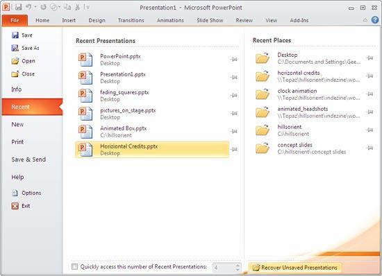 Backstage view Backstage view
