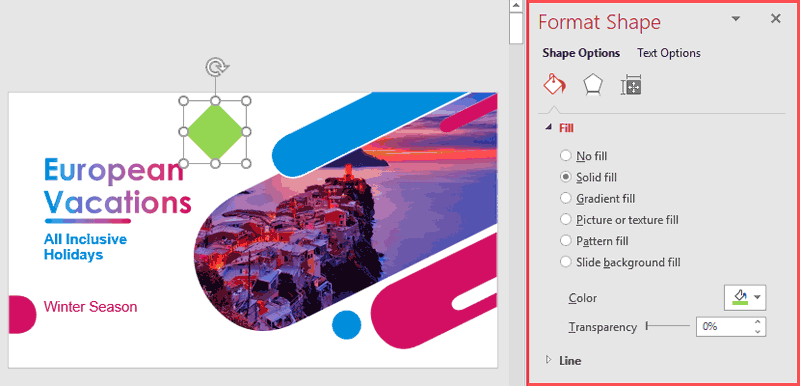Format Shape Task pane Format Shape Task pane