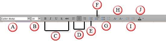 Icons within Formatting Toolbar