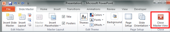 Close Master View button