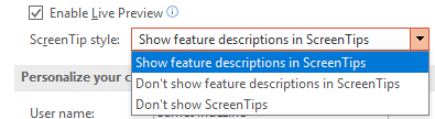 ScreenTip style drop-down list ScreenTip style drop-down list