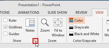 Dialog launcher button within View tab Dialog launcher button within View tab