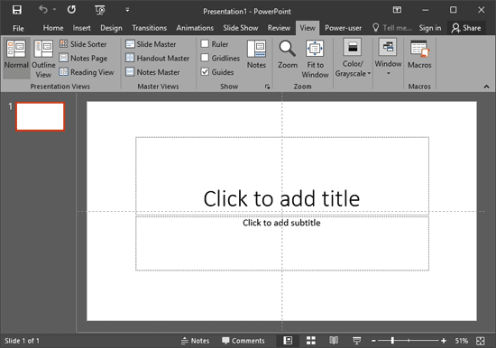 PowerPoint slide with default Guides