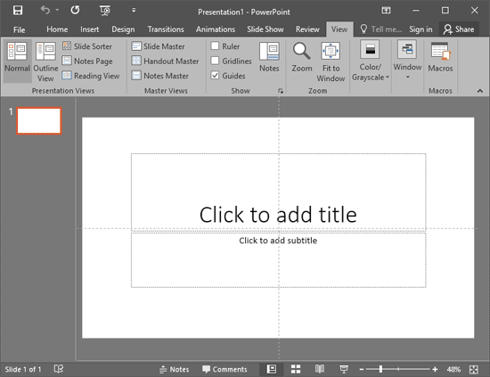 Guides are now visible on the PowerPoint slide Guides are now visible on the PowerPoint slide