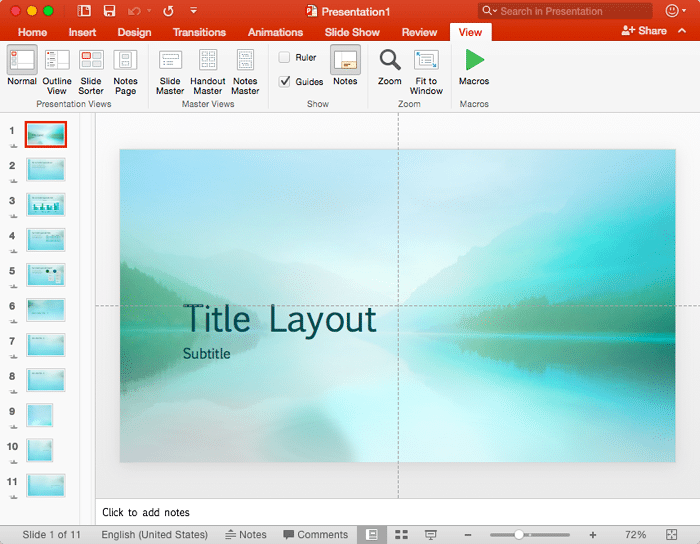 Guides are now visible on the PowerPoint slide Guides are now visible on the PowerPoint slide