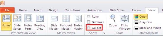 Enable the Guides check-box in the View tab of the Ribbon Enable the Guides check-box in the View tab of the Ribbon