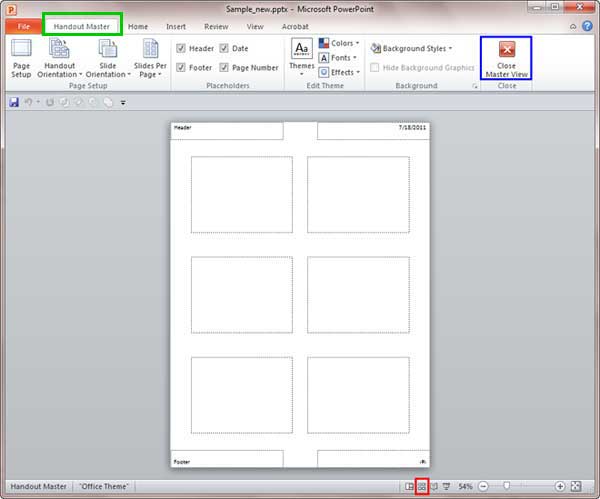 Handout Master view in PowerPoint 2010 Handout Master view in PowerPoint 2010