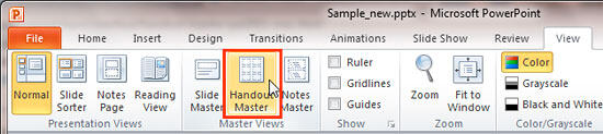 Handout Master button within Master Views group Handout Master button within Master Views group