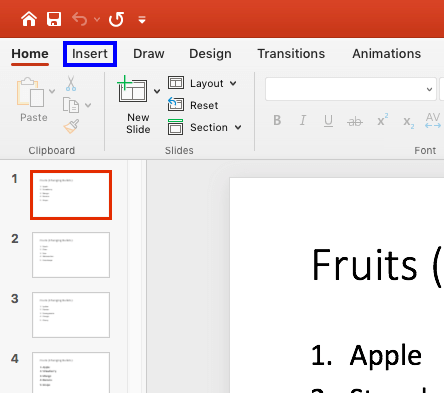 Insert tab of the Ribbon