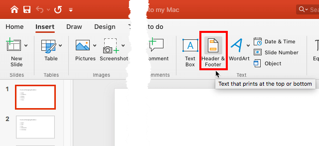 Header & Footer button