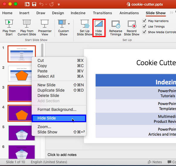 Hide slides from the Slides Pane Hide slides from the Slides Pane