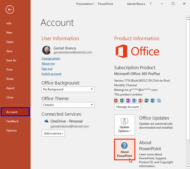 Account option selected