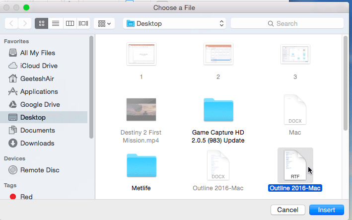Choose a File dialog box