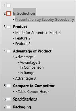 Outline view Outline view