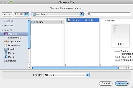 Choose a File dialog box