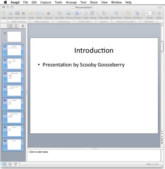 PowerPoint presentation after importing slides from outline