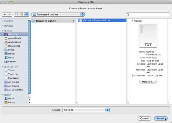 Choose a File dialog box