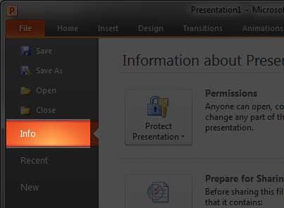 Info option within File menu selected