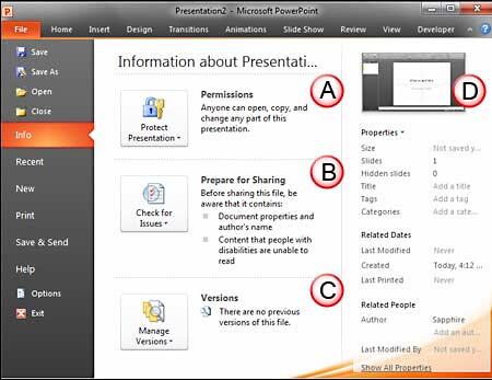 Info panel in Backstage View
