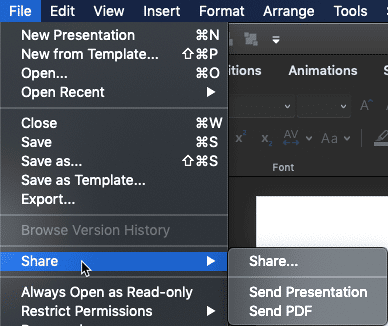 Share submenu for a local file Share submenu for a local file