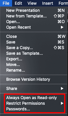 Options to protect presentations Options to protect presentations