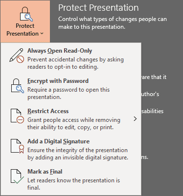 Protect Presentation option