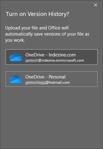 Version History dialog box